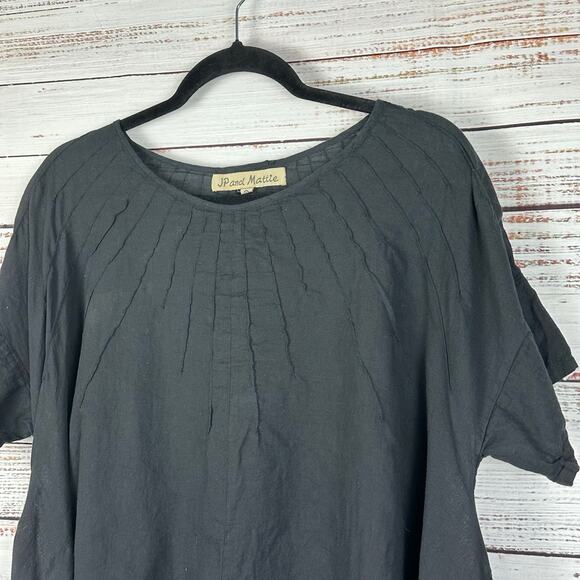 Womens JP Mattie Black Pleated Short Sleeve Cotton Flowy Blouse Pockets Sz S (P) - Picture 1 of 6